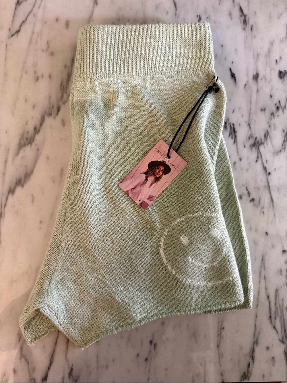 Sincerely Jules Mint Green Smiley Knit Shorts